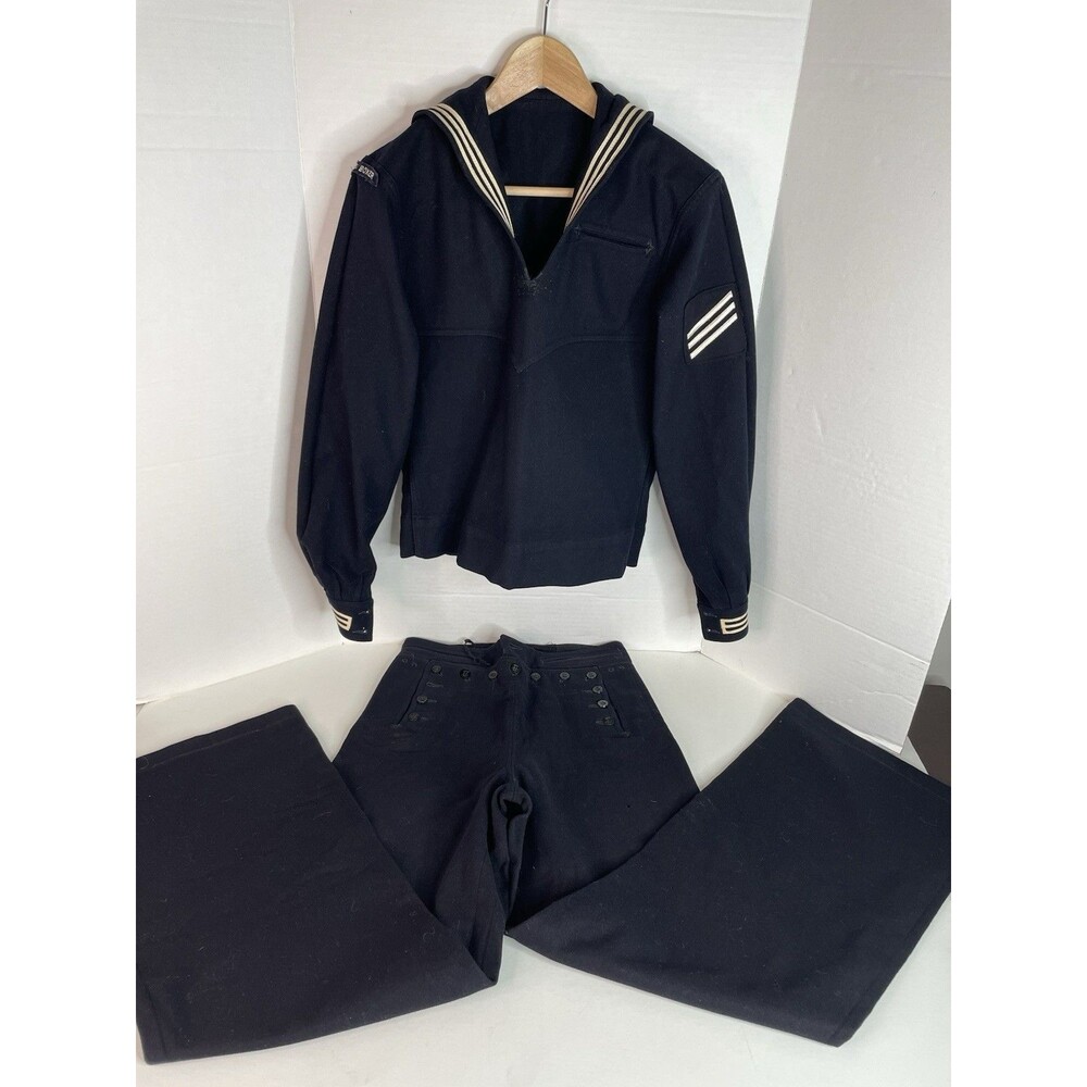 Antique WW2 Navy Sailor Uniform, Small, Dark Blue, Naval Clothing Factory Wool
